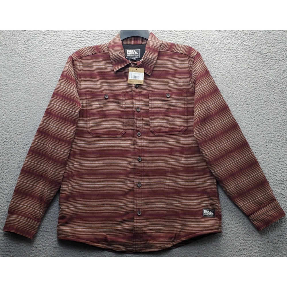 Eddie Bauer Flannel Shacket Mens Medium Multi Striped Fleece-Lined Chest Pocket